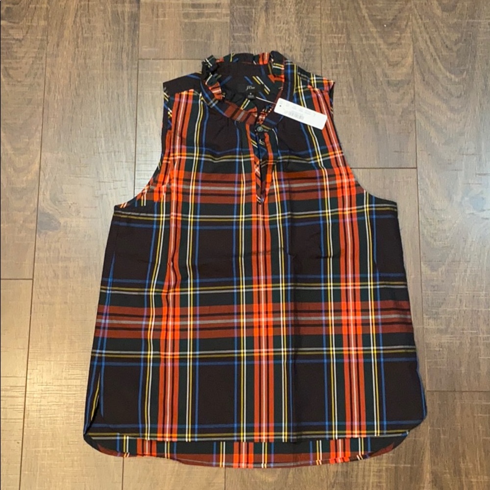 Festive plaid ruffle collar shirt